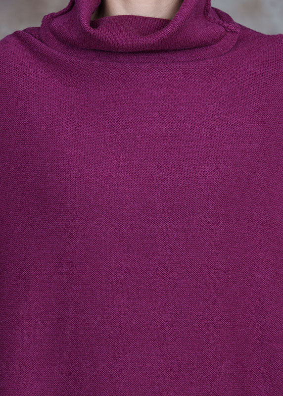 ボヘミアン風 パープル×レッド ルーズニット 休日ワンピース 春