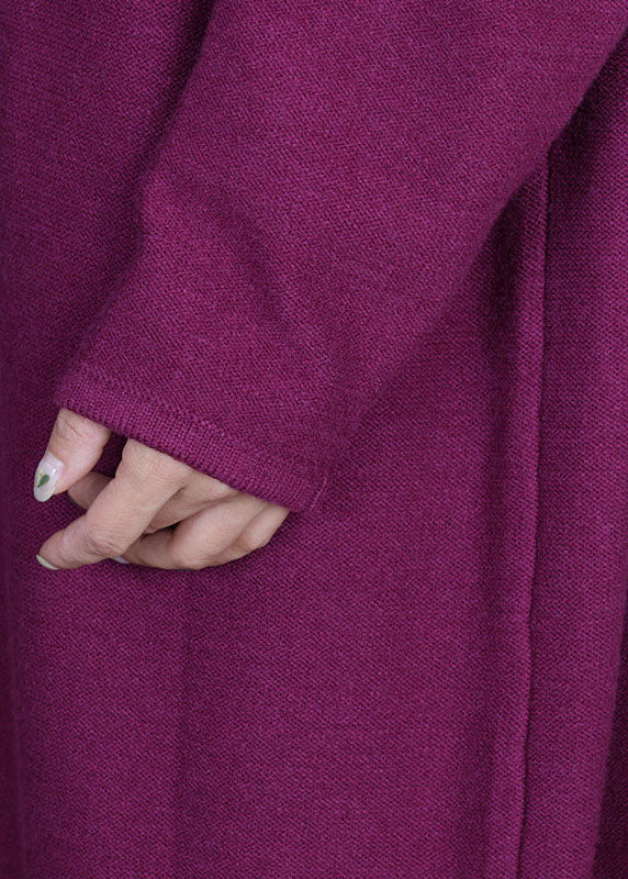 ボヘミアン風 パープル×レッド ルーズニット 休日ワンピース 春