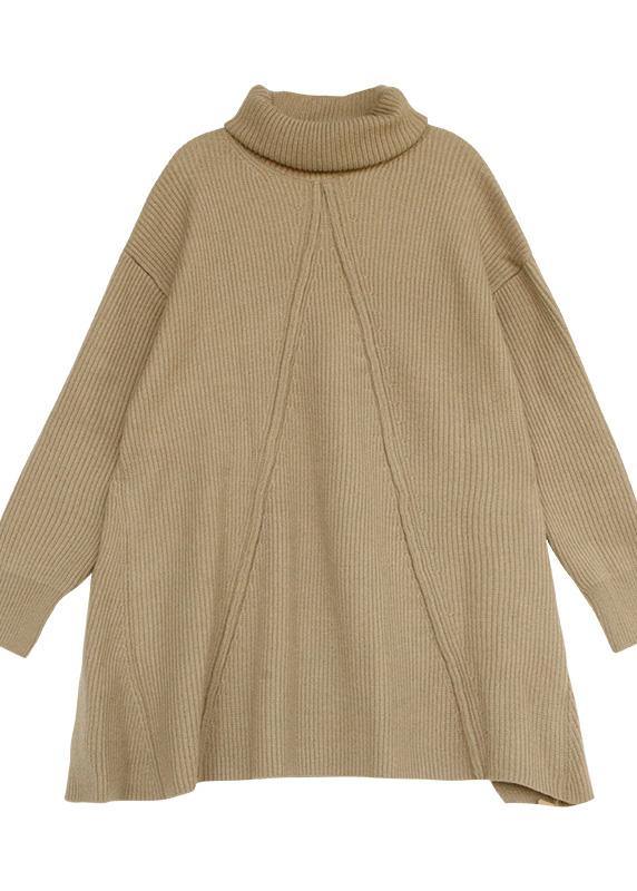 コージー ベージュグレー ニットトップス シルエット重視 ハイネック 厚手 オーバーサイズ セーター