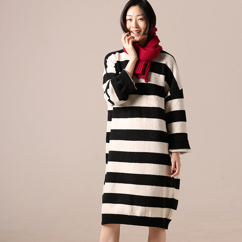 エレガント ブラック×ホワイト ウールコート レディース トレンド 大きいサイズ ミディ丈 サイドスリット Oネック 春 アウター